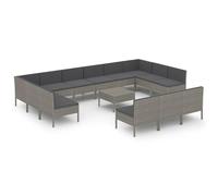 WGYHOME Juego de muebles de jardín de 14 piezas con cojines de poliratán gris, conjunto de sofás y sillones