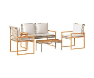 WGYHOME - Juego de muebles de jardín de 4 piezas con cojines, juego de muebles de balcón de polirratán beige mixto para balcón, patio, jardín