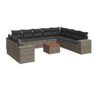 WGYHOME Juego de sofá de jardín de ratán sintético gris, 11 piezas, con espacio de almacenamiento, bolsas impermeables y cojines extraíbles, para terraza, balcón y jardín