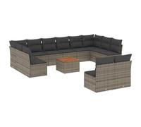 WGYHOME Juego de sofá de jardín de ratán sintético gris, 55 x 55 cm, asiento con espacio de almacenamiento, cojines extraíbles y mesa de madera de acacia, para terraza, balcón, jardín y patio