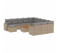 WGYHOME Juego de sofás de jardín con cojines de polirratán beige, 13 piezas, almacenamiento impermeable y resistente a los rayos UV, para terraza, balcón, jardín y patio