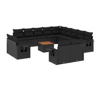 WGYHOME Juego de sofás de jardín de 14 piezas, color negro, ratán sintético, 55 x 55 cm, con reposabrazos plegables y cojines lavables, para terraza, jardín y patio
