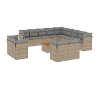 WGYHOME Juego de sofás de jardín de 14 piezas, con cojines de polirratán, 7 esquinas, 6 sofás centrales + mesa, resistente al agua, resistente a los rayos UV, para terraza, jardín y patio
