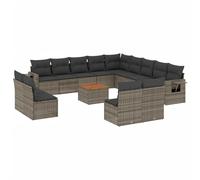 WGYHOME Juego de sofás de jardín de 14 piezas, de polirratán, color gris, con espacio de almacenamiento y estantes plegables, para terraza, jardín y patio, resistente a los rayos UV, resistente a la