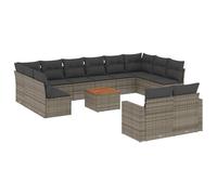 WGYHOME Juego de sofás de jardín de ratán sintético gris, 13 piezas, con espacio de almacenamiento, cojines extraíbles y mesa de madera de acacia, para patio, jardín y patio