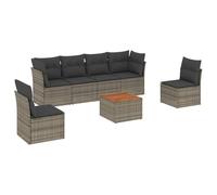 WGYHOME Juego de sofás de jardín de ratán sintético gris con espacio de almacenamiento, cojines extraíbles y mesa de madera de acacia, para patio, jardín y patio