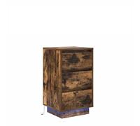 WGYHOME Mesita de noche con luces LED de roble ahumado, 38 x 34 x 65 cm, fácil de montar y superficie viena, estable y resistente a la humedad, ideal para dormitorios y salas de estar modernas