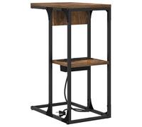 WGYHOME Mesita de noche de roble ahumado de 41,5 x 26 x 60,5 cm con base de carga y estante, muebles rústicos de madera para dormitorio, habitación de invitados y espacios pequeños