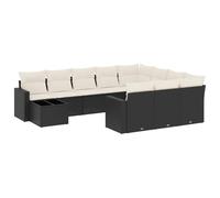 WGYHOME Sofá de jardín de polirratán negro de 55 x 55 cm, asiento con cojines extraíbles, resistente a los rayos UV y a la intemperie, para terraza, balcón, jardín y patio