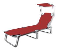 WGYHOME Tumbona plegable con toldo rojo, marco de acero y funda de poliéster, respaldo y techo ajustables, 189 x 58 x 27 cm, capacidad de carga de 110 kg, para jardín, terraza, playa y vacaciones