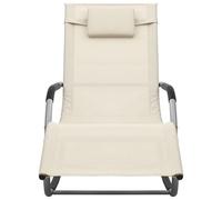 WGYHOME Tumbona textilene crema/gris, 149 x 62 x 88 cm, con cojín extraíble y bolsillo lateral, resistente a la intemperie, plegable, ideal para jardín, terraza y playa