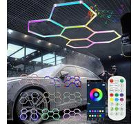 wgzixezn Luces Led Hexagonales Rgb Hexagonos Led Luz Garaje Hexágonos Lampara, Luz De Garaje Techo 358 +Modelo Música Cochera Belleza Del Coche Para Estaciones De Trabajo Y Talleres