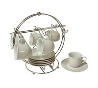 WH WORKING HOUSE CONJUNTO SOPORTE COLGADOR CIRCULAR MEDIANO CON 6 TAZAS Y PLATOS CAFE MOKA 90ML PORCELANA BLANCO