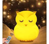 WHA&DARREN grande Búho Luz Nocturna Infantil Luz de Noche Bebé Lámpara de Mesa lámpara de cabecera silicona 9 colores con control remoto lámpara LED recargable USB para Dormitorio/Regalos para niños
