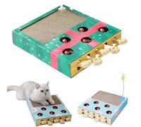 Whack Attack Cat Toy, 2025 New Wooden Whack A Mole Cat Toy, 3-in-1 Interactive Puzzle Box with Scratching Board & Teaser Stick, Fun Enrichment Toys Relieve Boredom and Boost IQ for Indoor Cats (Green)