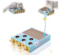 Whack Attack Cat Toy, 2026 New Wooden Whack A Mole Cat Toy, Cat Puzzle Toy, Enrichment Toys for Indoor Cats with Cat Scratching Pad, Relieve Boredom and Boost IQ for Indoor Cats (Blue)