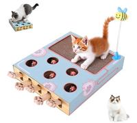 Whack Attack Cat Toy, 2026 New Wooden Whack A Mole Cat Toy, Interactive for Claw Grinding Rest Entertainment, Relieve Boredom and Boost IQ for Indoor Cats (Blue)