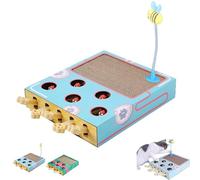 Whack Attack Cat Toy, Interactive for Claw Grinding Rest Entertainment, New Wooden Whack A Mole Cat Toy, Claw Grinding Rest Entertainment, Suitable for Cats of Different Age (Blue)