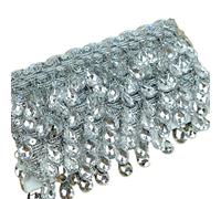 Whakano Ribete de flecos de 1 m de ancho de 4,5 cm de ancho, cinta decorativa con ribete de flecos de estrás, borla para manualidades, manualidades, ropa, cortinas, bufandas, decoración, plata