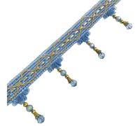 Whakano Ribete de flecos de 2 m con perlas de 7 cm de ancho, se vende por metros, borla para manualidades, ribete, cinta decorativa, cinta para manualidades, costura, ropa, cortinas, bufandas,