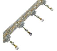 Whakano Ribete de flecos de 2 m con perlas de 7 cm de ancho, se vende por metros, borla para manualidades, ribete, cinta decorativa, cinta para manualidades, costura, ropa, cortinas, bufandas,