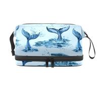 Whale and Tail from Ocean - Bolsa de cosméticos de doble capa para mujeres y niñas, neceser de viaje para maquillaje, práctica bolsa organizadora con compartimento para cepillos, multicolor, 27x15x14
