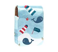 Whale Blue Lip Gloss Holder Estuche portátil Mini Lipstick Storage Box Travel Lipstick Organizador Case con espejo para mujer, Varios colores, 9.5x2x7 cm/3.7x0.8x2.7 in