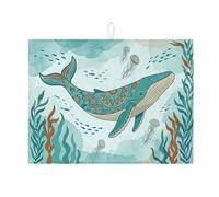 Whale Design - Tapetes de secado de platos para encimera de cocina, tapete escurridor de platos absorbente Aqua Ocean, almohadilla de secado de microfibra artística marina para protector de encimera