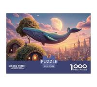 Whale Flying Over The City 1000 Piezas Papel Ecológico Rompecabezas Flying Whale Imágenes Vibrantes Juego Familiar Puzzle para Niños Pequeños 52x38cm/1000pcs