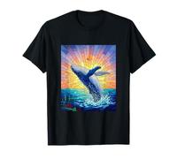 Whale in Sunset Stained Glass Style Sea Animal Camiseta