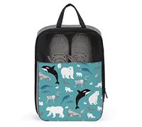 Whale Polar Bear Reindeer Arctic Animal Shoe Bag with Zipper & Handle, Waterproof Breathable Portable