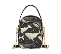 Whale Swimming Through The Starry Sea - Bolso cruzado acolchado para teléfono, mini bolso de mano de poliéster ultrasónico con correa de cadena dorada desmontable