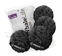 WhaleLife Esponja de baño para ducha, esponjas, puf de ducha, paquete de 4 esponjas de doble capa de malla exfoliante a granel grandes (60 g, negro)