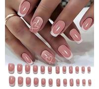 WhaleO 24 Piezas Uñas Postizas Con Pegatinas De Pegamento Press On Nails Uñas Press On Gel Uñas Postizas Gel Uñas Postizas Adhesivas Para Mujeres Niñas - Corazón Rosa
