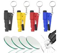 WhaleO 4 Piezas Corta Cinturones Rompe Cristales, con Pieza de Vidrio de Prueba, Dispositivo de Seguridad para Emergencias Indispensable en Su Coche Que Incluye Silbato para Pedir Ayuda a Distancia