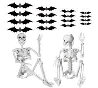 WhaleO Esqueleto Halloween 40CM con Murcielagos Halloween, Esqueletos Decoracion con articulaciones móviles para Aire Libre de Interior jardín casa Patio Decoraciones