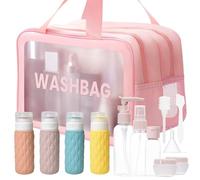 WhaleO Neceser Mujer Neceser Viaje Transparente Kit Viaje Avion Botes Silicona Viaje Botellas de Viaje, Ideales para Champú, Loción, Acondicionador y Gel De Baño, con Neceser Impermeable