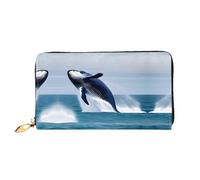 Whales at sea Cartera larga de cuero, impresión de doble cara, material de cuero de microfibra, unisex, impermeable y duradero, negro, talla única