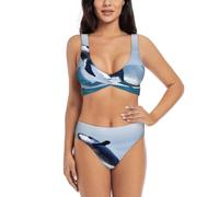Whales at sea - Conjunto de bikini cruzado para mujer, traje de baño de dos piezas con almohadillas extraíbles, triángulo ajustable, Negro, XL