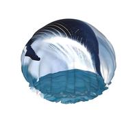 Whales At Sea - Gorro de ducha para mujer, elástico y reutilizable, doble capa impermeable para cabello largo
