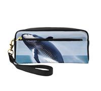 Whales at sea - Neceser de maquillaje pequeño, estuche de doble cara de piel sintética