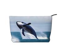 Whales at sea - Neceser de pana con estampado de ballenas en el mar, bolsa de almacenamiento portátil con cremallera para mujer