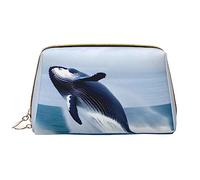 Whales at sea - Neceser de piel para cosméticos, impermeable, bonito bolso de viaje con cremallera, juego de bolsas de almacenamiento de cosméticos para mujer, color marrón, White, Talla única