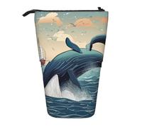 Whales Jump In The Sea - Estuche vertical retráctil para lápices, caja organizadora de oficina para adultos