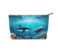 Whales Under The Sea - Bolsa de maquillaje de pana versátil con cremallera para uso diario y organizador de capacidad de viaje, Black, Talla única