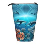 Whales Under The Sea - Estuche extensible para lápices, tela Oxford multidiseño, altura ajustable, bolsa de cosméticos multiusos