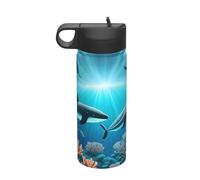 Whales under the Sea Travel Leisure - Botella de agua aislada con pajilla de acero inoxidable (18 onzas), adecuada para camping, fitness, senderismo al aire libre,