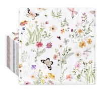 Whaline 100 servilletas de papel de flores silvestres, acuarela, floral, mariposa, desechables, para almuerzo, postre, cena, servilleta de mano para primavera, boda, despedida de soltera