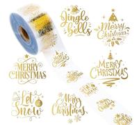 Whaline 1000 calcomanías transparentes de Navidad, rollo de lámina dorada, calcomanías de Feliz Navidad, invierno, vacaciones, etiquetas adhesivas redondas para sobres de Navidad, invitaciones,