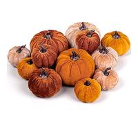 Whaline 12 Calabazas Artificiales de otoño, 3 tamaños, Calabazas de Terciopelo Falso, Naranja, marrón, Caqui, Calabazas pequeñas, de Espuma, Centro de Mesa para otoño, Cosecha de otoño, Acción de
